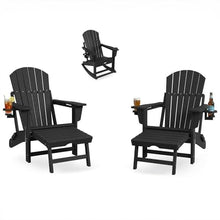 GAOMON 4-in-1 Folding Adirondack Chair Set of 2 HDPE, with Retractable Ottoman & Cup Holder, All-Weather Outdoor Patio Rocking Chairs for Lawn, Porch, Poolside, Black (2 Pack)