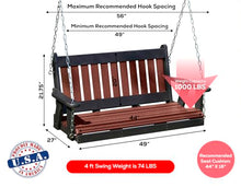 Poly Lumber Wood 4FT Mission Porch Swing Amish Craftsmandship Made in USA HDPE with No Wood fibers 1000 lbs Limit. Stainless Steel Hardware.Signature Design for Patio Outdoor Backyard Garden Park
