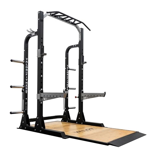 Valor Fitness Squat Rack with Pull Up Bar Weight Cage - 750lb Capacity -Plate & Barbell Storage