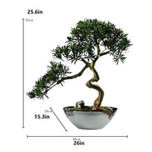 Fake Plants Artificial Bonsai Tree New Chinese-Style Simulation Luohan Pine Bonsai Tree 25.6 in Large Green Simulation Welcome Pine Bonsai Plant Ceramic Flower Pot Bonsai Tree