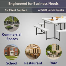 SunSierra 48" Commercial Picnic Table for Schools, Parks & Restaurants – Heavy-Duty Outdoor Table with Attached Benches, Steel Frame & Umbrella Hole – Weather-Resistant Polyethylene