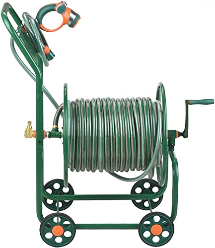 CFDZCP Garden Hose Reels Garden Hose Reel Cart with Wheels，40/50/100M Portable Hose Holder with Pressure Wash Whip Hose, for Garden Lawn Patio Hose Storage and Watering(50 m)