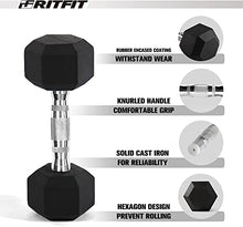 RitFit Rubber Hex Dumbbells Set with Rack 180LBS