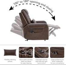 HTERWQEA Oversized Leather Power Lift Recliner Chair for Elderly with Massage Heat, Comfortable Electric Adjustable Recliner with Cup Holders, Side Pockets for Living Room, Dark Brown