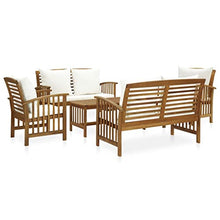 HKQWPBF Solid Acacia Wood Outdoor Lounge Set with Cushions, 5 Piece Patio Furniture Set with Coffee Table and Curved Backrests