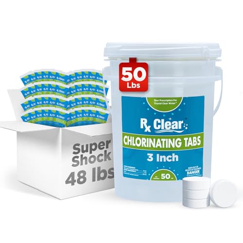 Rx Clear 50 lbs 3" Chlorine Tablets & 48 lbs Super Shock Kit