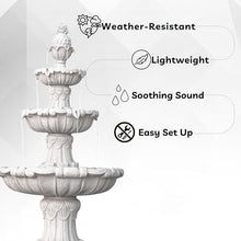 XBrand 58.3" 3-Tier Outdoor Freestanding Water Fountain - Classic Leaf Design, White Resin, Large Bird Bath with Pump - Ideal for Yard, Lawn and Garden, Porch Décor