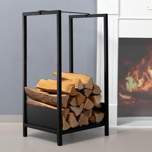 EliteBloom Firewood Log Holder, Heavy Duty Outdoor & Indoor Metal Wood Rack, Tall Black Log Storage Stand