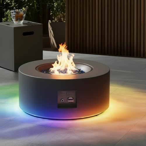 Sunpeak 30" Round Outdoor Propane Fire Pit Table with LED for Outside Patio