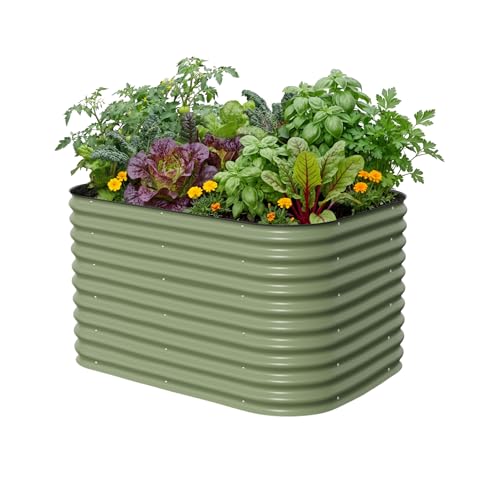 32" Extra Tall Raised Garden Bed Kits, 3.5 x 5 x 2.7ft Raised Planter Box Outdoor, 2 x 6.5 x 2.7ft Deep Root 6 in 1 Modular Metal Raised Beds for Gardening Vegetables Flowers Fruits - Olive Green