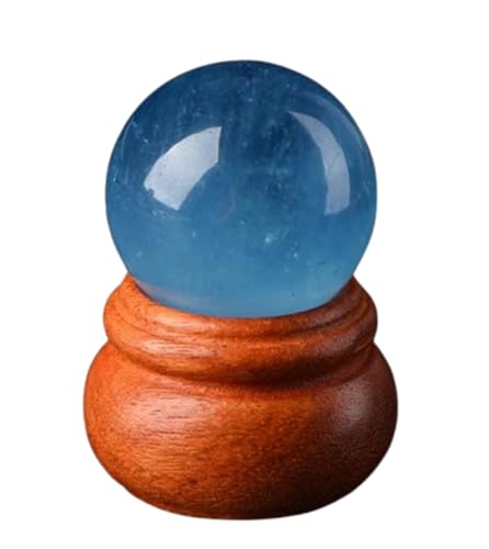 FOTCFATEV Aquamarine Crystal Sphere Blue Gemstone Ball Sculpture Figurine with Wooden Stand for Home Decoration Fengshui,26mm
