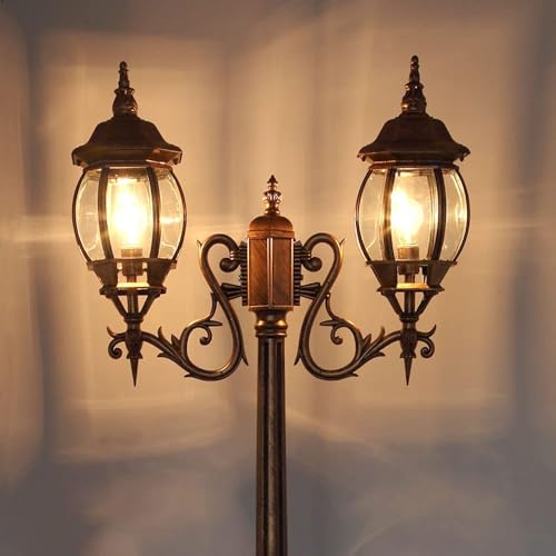 iumLeap Led Outdoor Post Light with Two-Head, Ip56 Waterproof Aluminum Path Pillar Lamp Fence Exterior Pillar Post Light,E27 Base 60W Max,Outdoor Garden Lighting(One Color-Height 185cm)