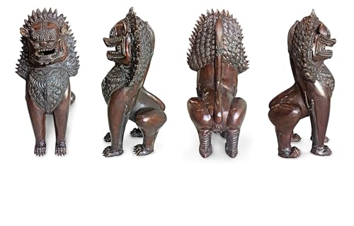 P&F HIGH QUALITY PRODUCTS Pair of Foo Dog Bronze Statue (Known as Thai Singha Lions in Traditional Lost Wax Bronze Process)