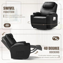 360° Power Swivel Rocker Recliner Chair, Electric Reclining with Heat and Massage, Extra Wide PU Leather Rocking Chair for Elderly Adults, 2 Cup Holders and Side Pockets