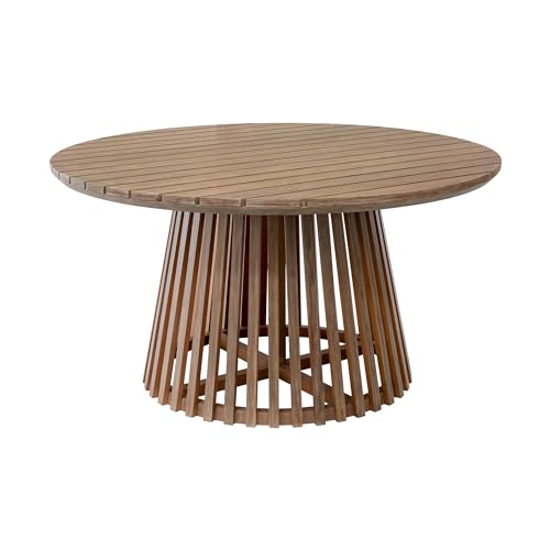Escondido Outdoor Patio Round Dining Table in Light Eucalyptus Wood