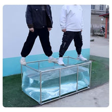 Aquarium Pool Pond with Transparent Clear Viewing Panel and Drain Valve, PVC Canvas Fish Pond with Steel Frame, Large Collapsible Outdoors Tarpaulin, for Fish and Shrimp Breeding(Clear,1x1x0.7m)