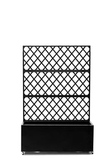 TrailBlaze Large Metal Planter Box with Trellis & Privacy Screen, Black Lattice | with Lockable Wheels & Drainage Holes, Weatherproof Raised