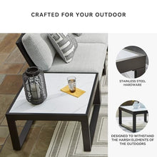 Signature Design by Ashley Beachloft Casual Glass Tabletop Outdoor Coffee Table with Sled Base, Gray & Black