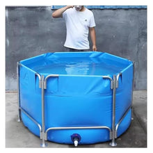 Aquarium Pool Pond with Stand, Pool Above Ground Circular Canvas Fish Pond Upgrade Large Water Tank with Drain Valve for Garden Farmed Koi,Children's Play Pool (Color : Blue, Size : 1.2x0.6m)