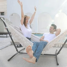 2 Person Hammock with Stand Included,Weight Capacity 700LB Capacity with Hardwood Spreader Bar & Storage bag for Indoor Outside, Patio,Garden,Backyard,Beach