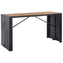 Benzara 9pc Outdoor Bar Table Set with 8 Chairs Black Poly Rattan, Acacia Wood