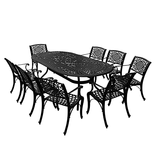 Oakland Living Modern Outdoor Mesh Lattice Aluminum 95-in Black Oval Dining Set