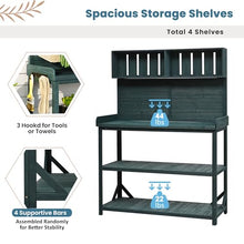 Roomfitters 65" Farmhouse Outdoor Potting Bench Table with 4 Storage Shelves and Side Hook, Forest Green
