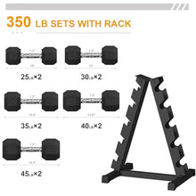 GarveeLife Premium Rubber Coated Hex Dumbbell Set with Rack 350lbs Black