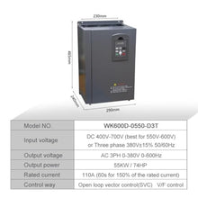 WKFTKPAND 37kw 45kw 55KW 3ph 380V VFD AC Solar DC Input Frequency Inverter Three Phase Input 3 Phase Output Drives Frequency Converter Three-Phase 380V(Solar 380V 55kw)