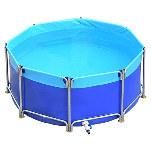 Etlegor Aquarium Pool Pond with Stand, Pool Above Ground Circular Canvas Fish Pond Upgrade Large Water Tank with Drain Valve for Garden Farmed Koi,Children's Play Pool (Color : Blue, Size : 2x0.6m)