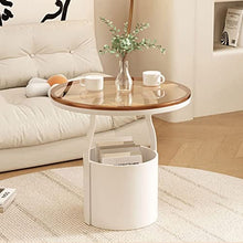 Modern Indoor Outdoor Side Tables with Storage Basket, Small Round End Table with Tempered Glass Tabletop and Metal Frame Metal, for Patio Yard Balcony Garden Bedside White&Black Simple(Brown+White)
