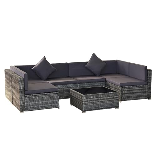 YWMLFZ Grey Patio Furniture Set 7 Piece Outdoor Rattan Wicker Modular Sectional for Backyard