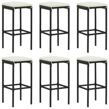 VGLQNRPT 7 Piece Patio Bar Set with Cushions, Outdoor PE Rattan Bar Table and 6 Stools, Weather-Resistant Garden Furniture Set, Black
