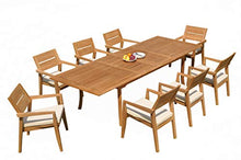 9 PC A Grade Outdoor Patio Teak Dining Furniture Set - 117" Double Extension Rectangle Table & 8 Cellore Stacking Arm Chairs