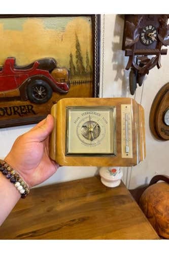 SODEF Antique Thermometer Barometer 10 x 11 inches Brown Retro Style Weather Station Decorative Home Office Decor Unique Vintage Gift - Brown