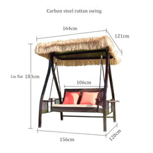 2/3-Seat Outdoor Patio Swing Chair,Lounge Chair for Porch with Adjustable Tilt Canopy,Hand-Woven Wicker,Cushions and Pillow Included,Bearing Weight 450kg,for Garden(Small)
