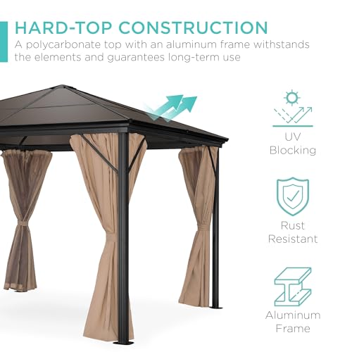 Best Choice Products 10x10ft Hardtop Gazebo Outdoor Aluminum Canopy Brown