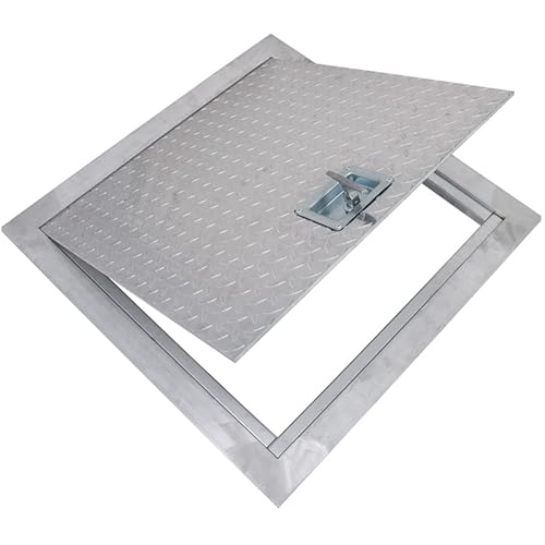 Best 24" x 24" Diamond Plated Aluminum Hatch, 1/4" Aluminum Diamond Plate Access Panel with Heavy-Duty Aluminum Continuous Piano Hinge, Handle Operated Cam Latch, Self-Closing & Self-Locking, BA-AFL
