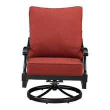 Oakland Living Pair of Black Aluminum Patio Deep Seating Swivel Rocker Club Chairs with Red Cushions