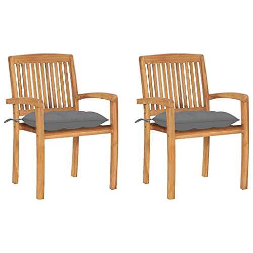 RJPLMFV Patio Chairs 2 pcs with Gray Cushions Solid Teak Wood Outdoor Chairs Balcony Chair Deck Chairs for Gardens, courtyards