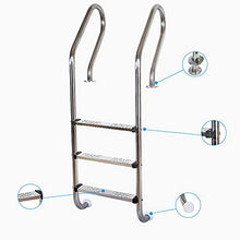 Swimming Pool Ladder Stainless Steel Hot Spring Stair handrails Large Swimming Pool Safety Handle Stairs Indoor and Outdoor Pools Non-Slip 3 Stepped Treads (Silver 163cm)