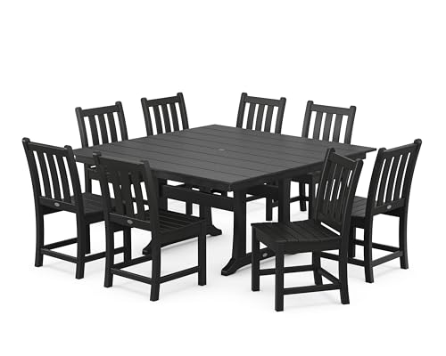 Polywood Traditional Garden 9-Piece Farmhouse Dining Set (Black)