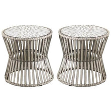 Home Square Round Wicker Outdoor Side Table in Gray - Set of 2