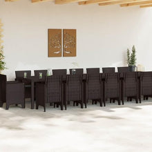 LPERTGFHU 17 Pcs Garden Dining Set, Brown PP Patio Table and 16 Chairs for Outdoor Entertaining, Weather-Resistant Dining Furniture for Large Groups