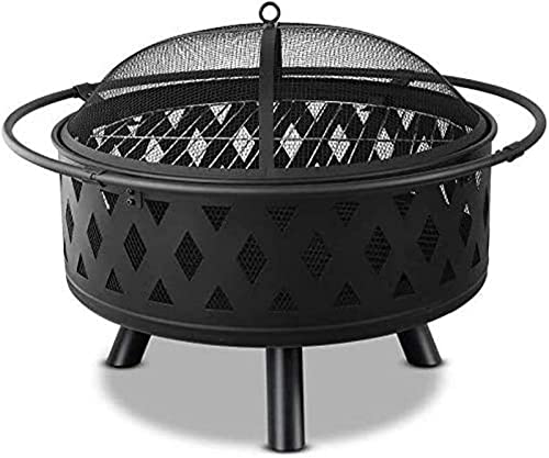 Garden Fire Pit Grill Bowl Grill Barbecue Rack Fire Pit Bowl, Outdoor Metal Firepit,BBQ Grill Fire with Grille, Sticks for Fire Pit, Fire Pit with Cover BBQ Cooking for Camping Backyard