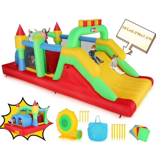 Whubefy Inflatable Obstacle Course Bounce House with Slide and Tunnels
