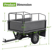KEIKI 600 lb Garden Dump Cart with Tow Hitch, 17 Cu Ft Heavy Duty Steel Utility Trailer, Dual Dumping Lawn Cart with 16" Tires for ATV UTV Tractor Yard Hauling