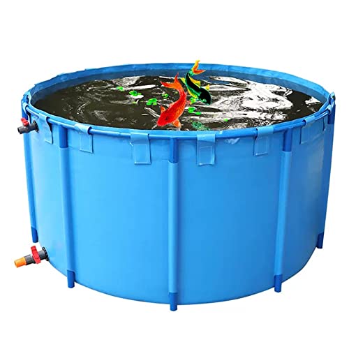 Aquarium Pool Pond With Drain Valve, Portable Water Storage Tank Ground Swimming Pools PVC Canvas Fish Pond With Stand Solid Structure For Aquaculture, Garden Cisterns ( Color : Blue , Size : 1.5x1m/1
