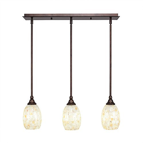 Toltec Lighting 25-BRZ-406 5-Inch Multi Light Mini-Pendant Bronze Finish Seashell Glass Shade