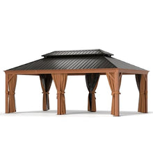 Jolydale Sonegra 12' x 20' Hardtop Aluminum Gazebo with Double Roof & Netting Brown